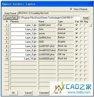 Gerber文件輸出對話框